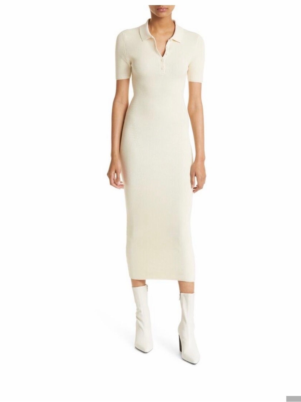 rag & bone Cream Ribbed Polo Midi Dress